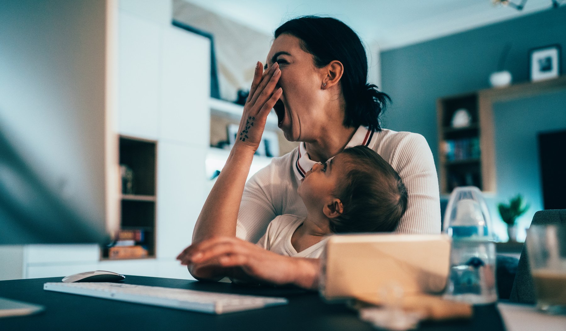 Tired working mother